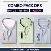 Combo Pack of 3 Men’s Formal Shirts – Stylish & Versatile Collection (Half & Full Sleeves, With/Without Pockets) (FS-47)